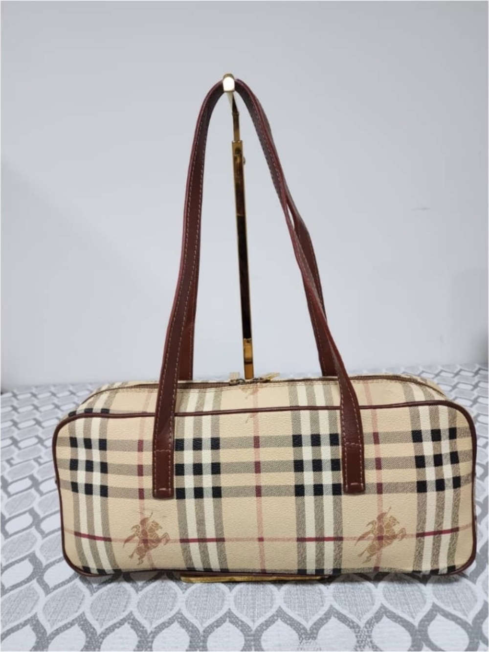 Authentic Burberry Vintage Canvas House Check Pattern Shoulder Bag Beige/Brown - Picture 4 of 11